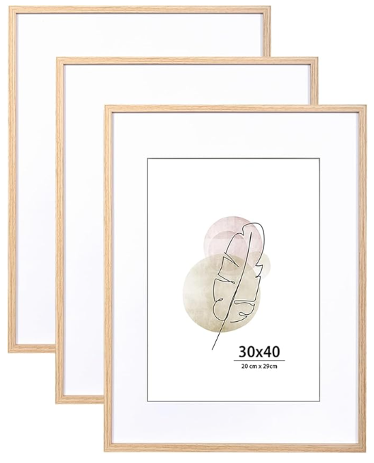 KAIWIN 30x40 Picture Frame Oak Set of 3, Wooden Poster Frame