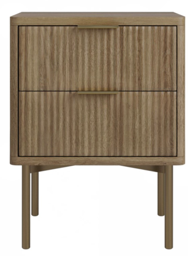 Dark Wood Ribbed 2 Drawer Bedside Table - Valencia