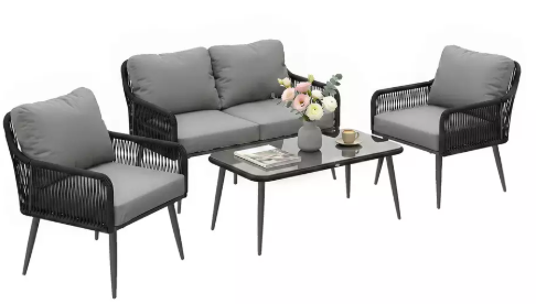 Outsunny 4 Seater Rattan Garden Furniture Set - Black