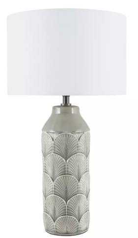 Ceramic Embossed Table Lamp - Grey & Ivory