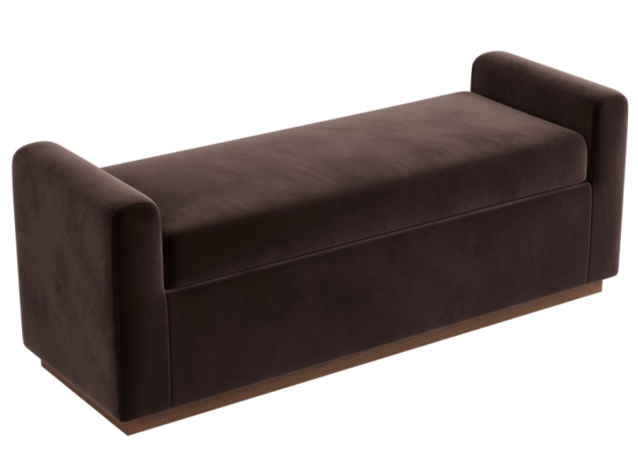 Chocolate Brown Velvet Ottoman Storage Blanket Box with Dark Wood Plinth - Fern