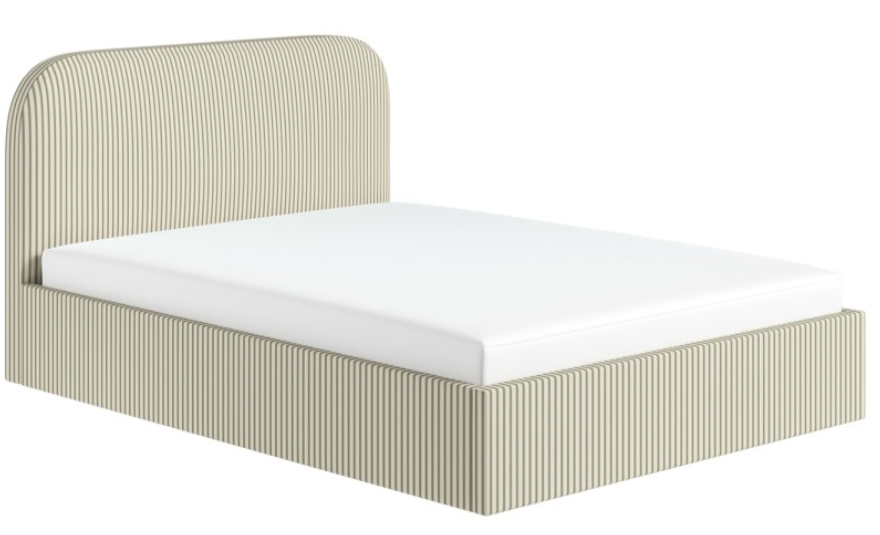 Cream and Green Striped Double Ottoman Bed With Curved Headboard - Zara