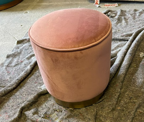 Hetherington Small Brass Base Pouffe, Blush Pink Velvet, 35x35x40cm