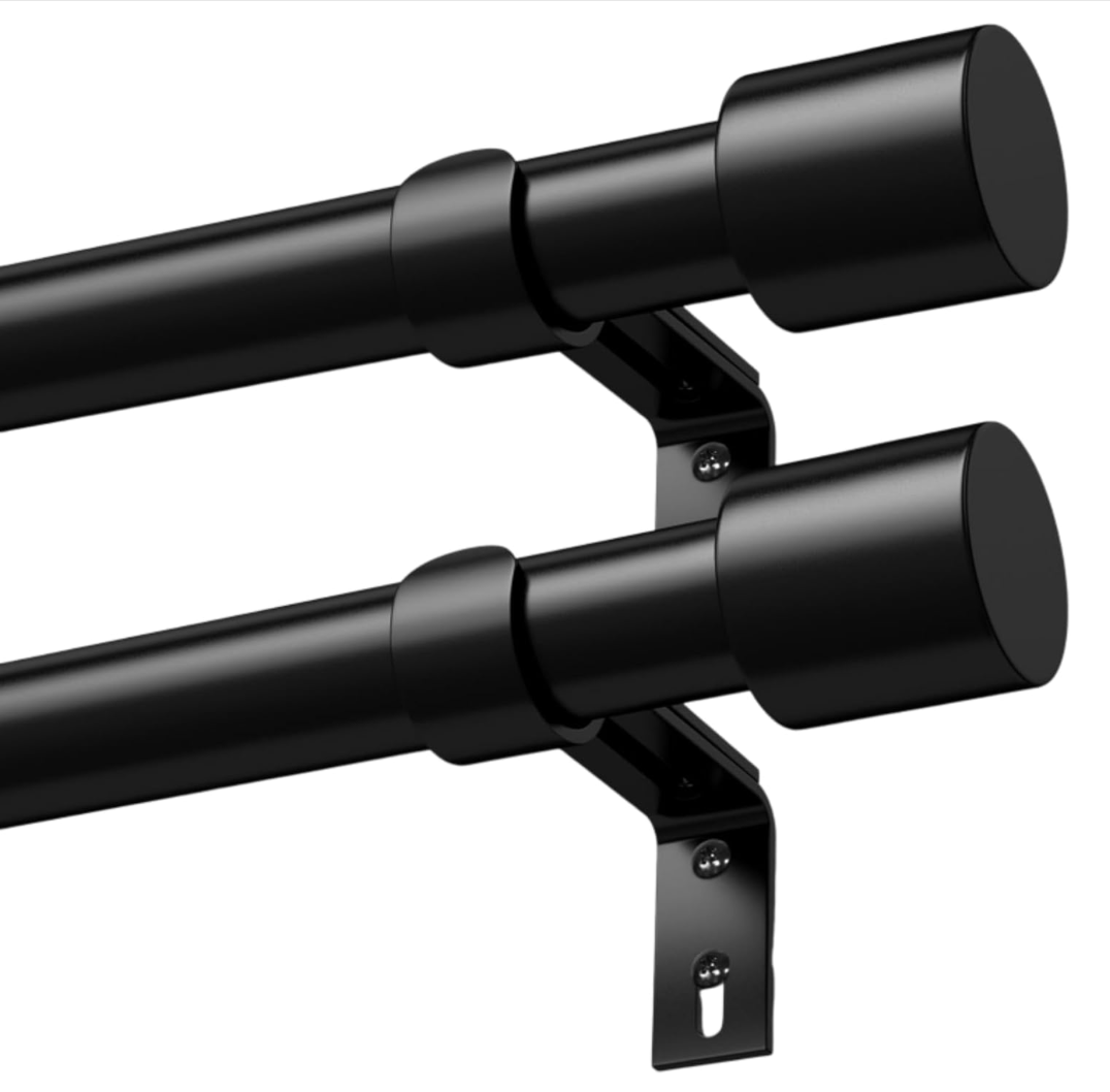 Black Curtain Poles for Eyelet Curtains Metal Extendable Curtain Rod Adjustable Voile Curtain Poles for Windows Door