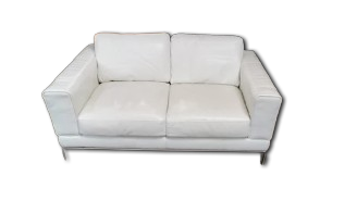 White Leather 2 Seater Sofa, 90x155x64cm