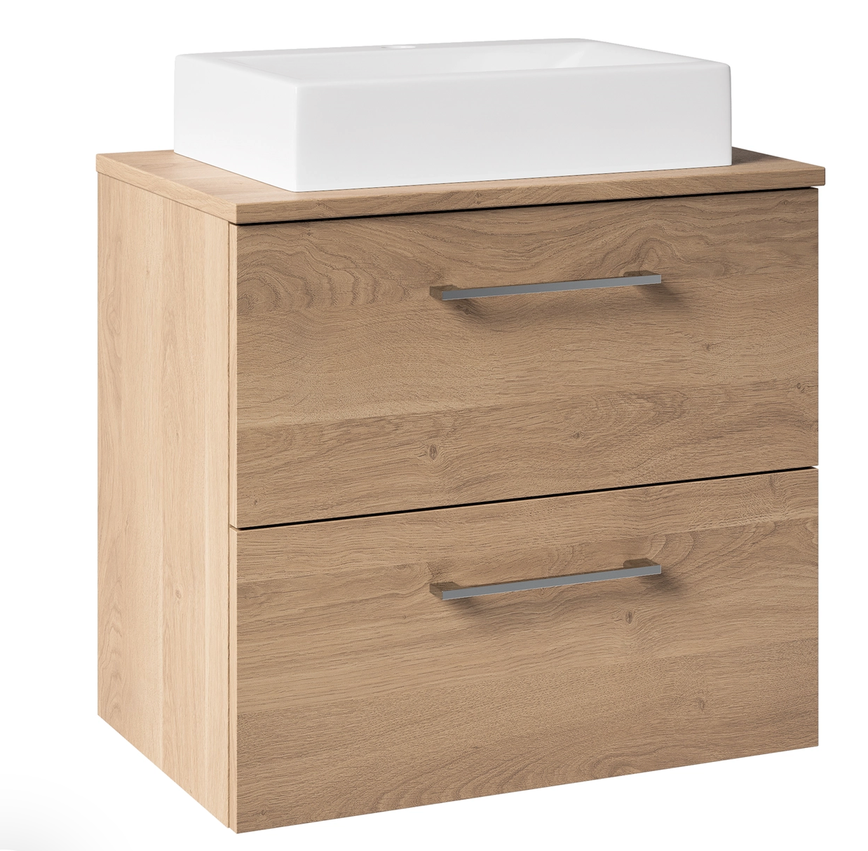 Erin 600mm Wall Mounted 2 Drawer Vanity Unit & Countertop, Option: Vellamo 460mm Rectangular Countertop Basin