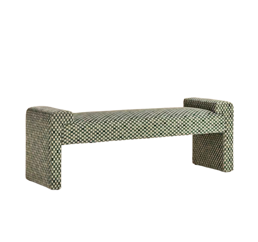 Brixton Bench in Green Checked Velvet, H52.5 X W144 X D44cm