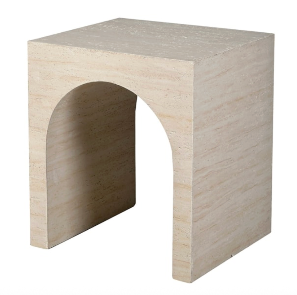 Travertine Effect Arch Side Table 52 X 46 X 40 CM