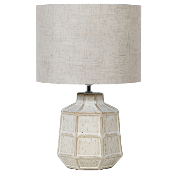 Off White Hexagonal Table Lamp with Linen Shade, 43x28cm