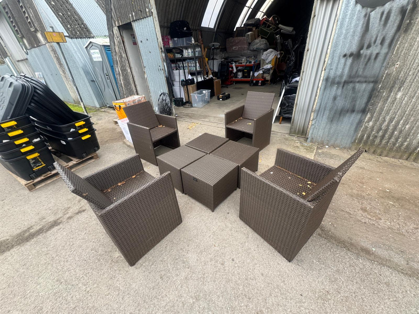 ROYALCRAFT CANNES SET OF FOUR CUBE CHAIRS WITH FOOTSTOOL