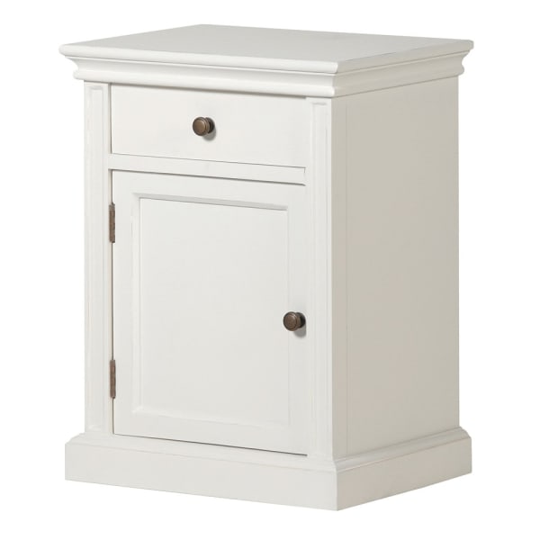 White Fayence Single Door Single Drawer Bedside, H60.5 X W45 X D35 CM