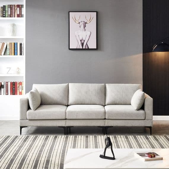 ANEK 3 Seater Grey Fabric Sofa, 51x205x45cm
