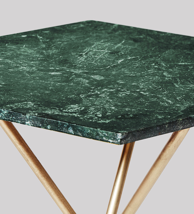 Bilbao Side Table, Green Marble & Brass, 43x37x56cm