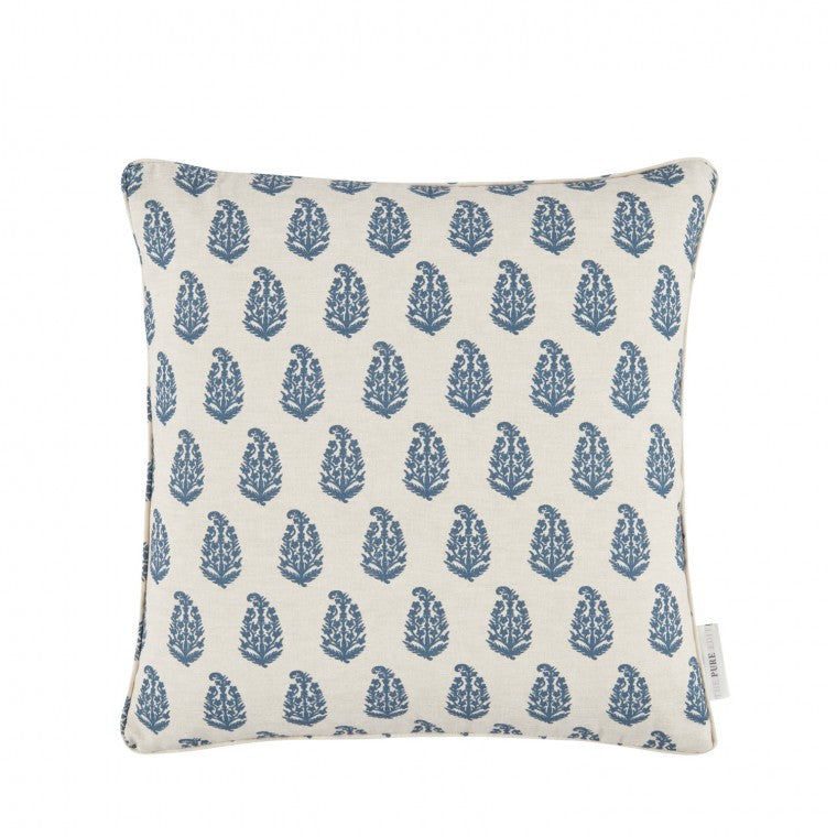 Indira Indigo Cushion 43cm x 43cm Printed Cotton Fabric Cover Only