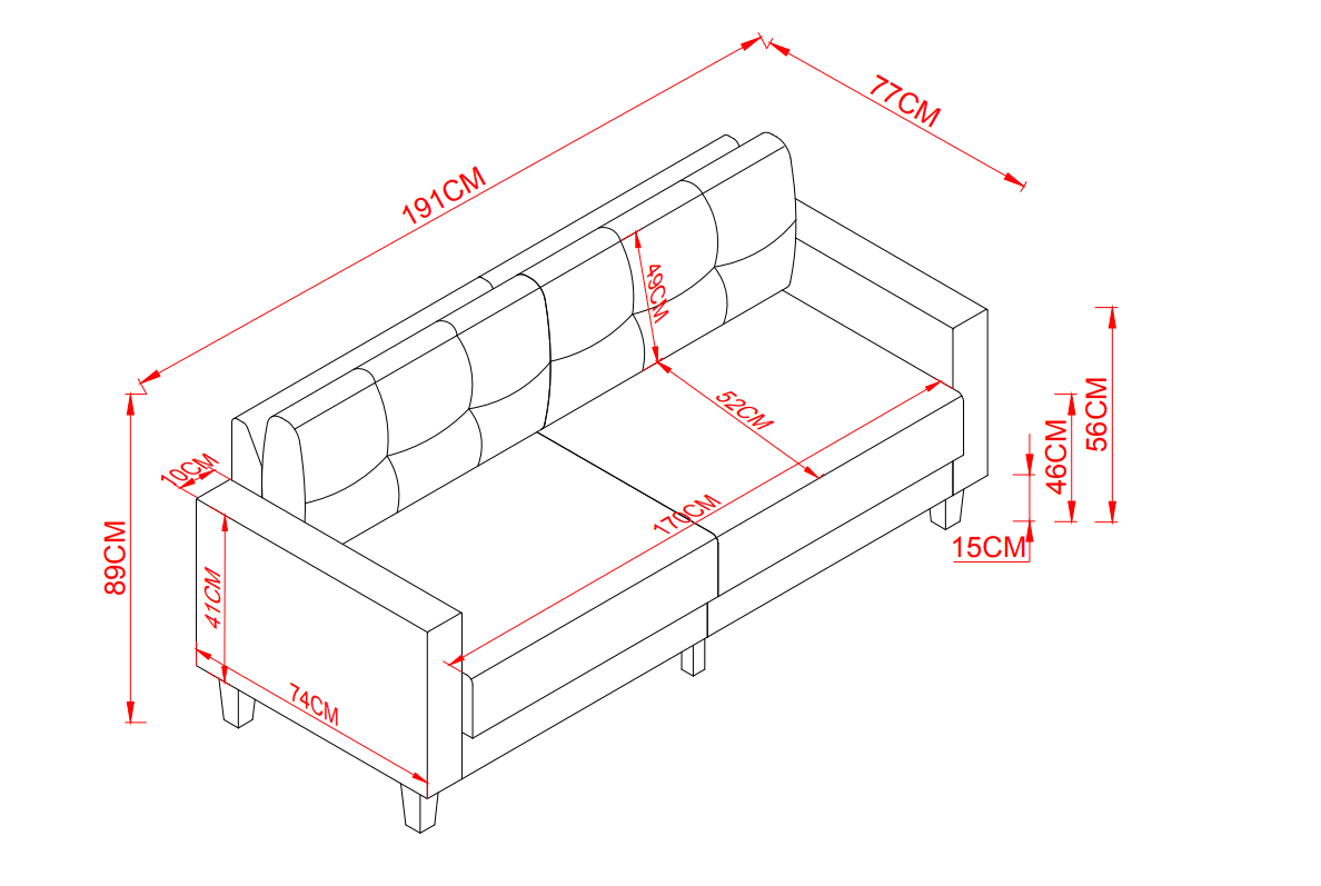 ENKO 2 Seater Beige Fabric Sofa, 89x191x77cm