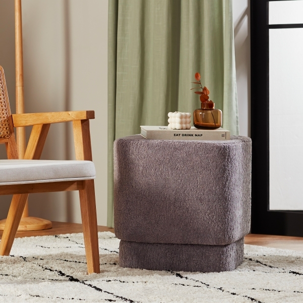 Soho Pouffe, Grey Boucle, 45x42x42cm