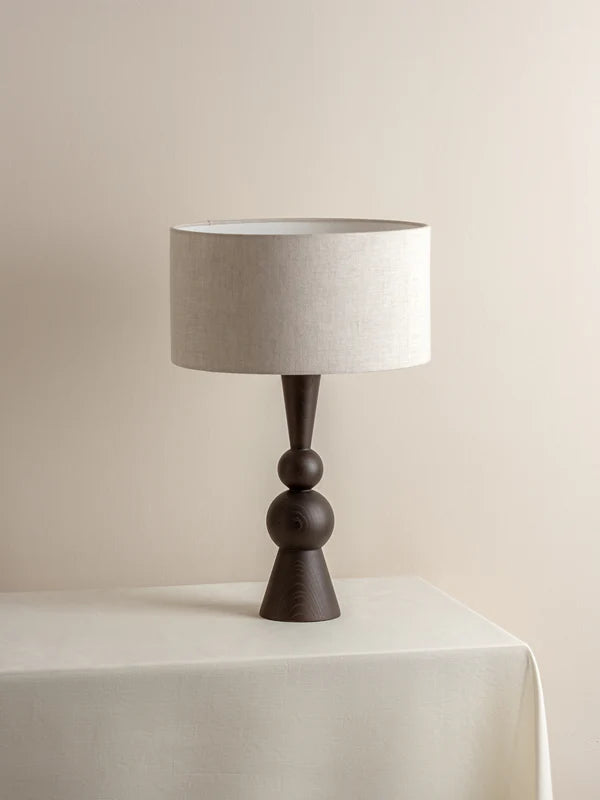 Carmine - dark wood and linen table lamp, 53.5x35x35cm