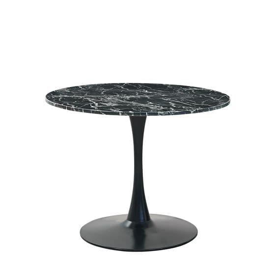 Black Round Artificial Marble Dining Table with Black base 100cm