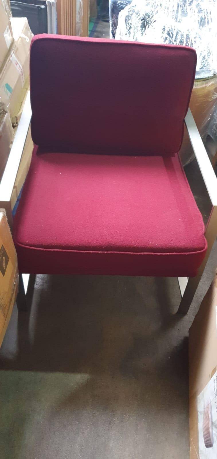 Burgundy & Brushed Steel Armchair