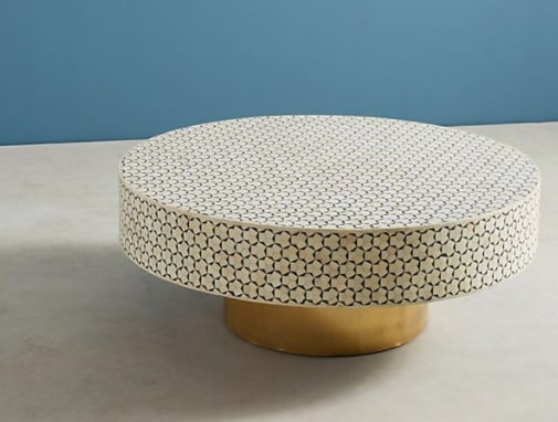 Targua, Geometric Bone Inlay Round, Coffee Table, 114x114x44cm