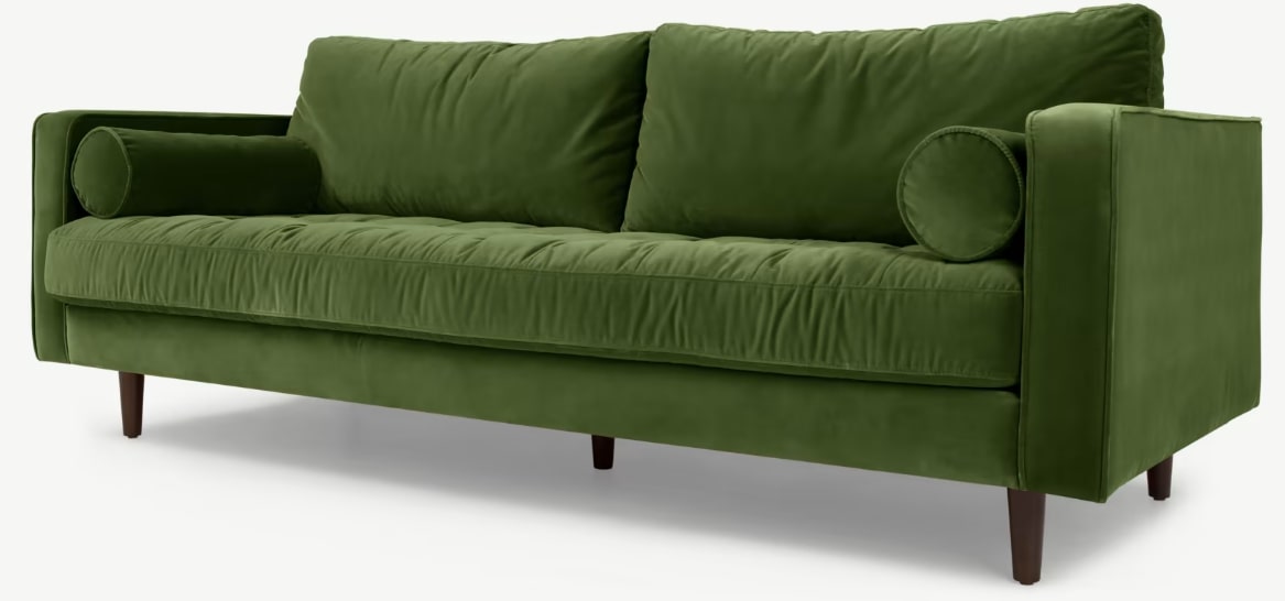 Scott 3 Seater Sofa, Grass Cotton Velvet, 225x100x86cm