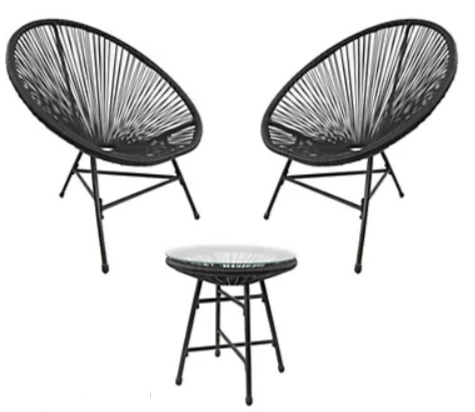 Southbury Designer Egg String Chair Bistro Garden Set - Black