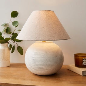 Tierra Ceramic Table Lamp Large Cream, White, 38x31x31cm