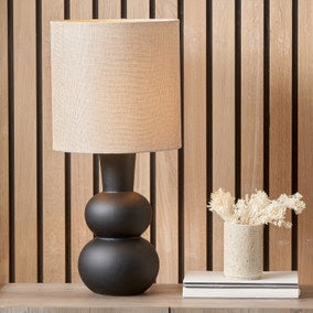 Black Curved Bottle Ceramic Table Lamp, Black, 51x24x24cm