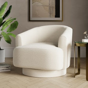 Carmen Curved Ivory Chunky Chenille Swivel Chair, 76x88x79cm