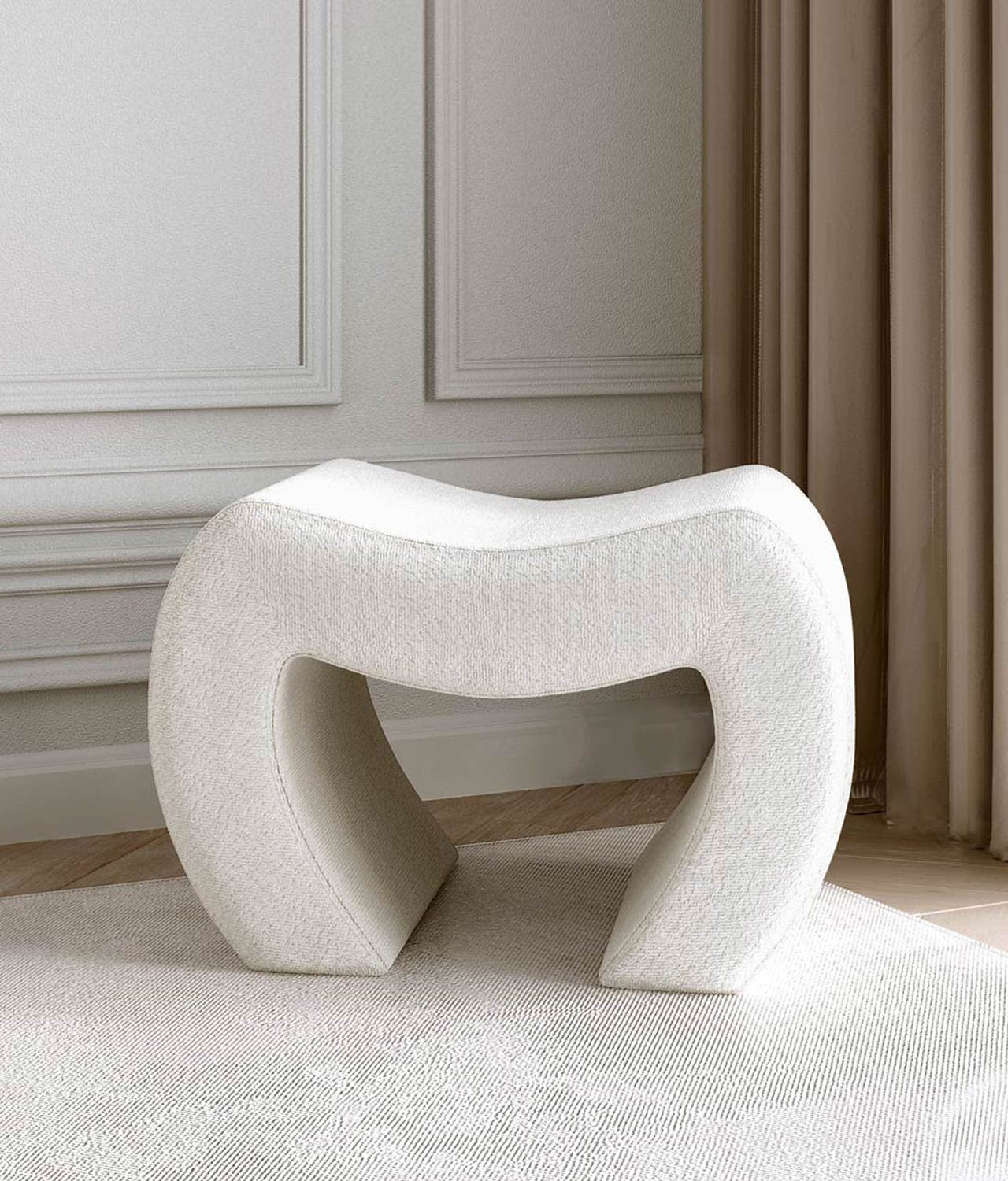 Cassie Ivory Bouclé Stool, White