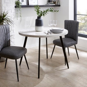 Zuri 4 Seater Round Dining Table, Concrete Effect, 100cm
