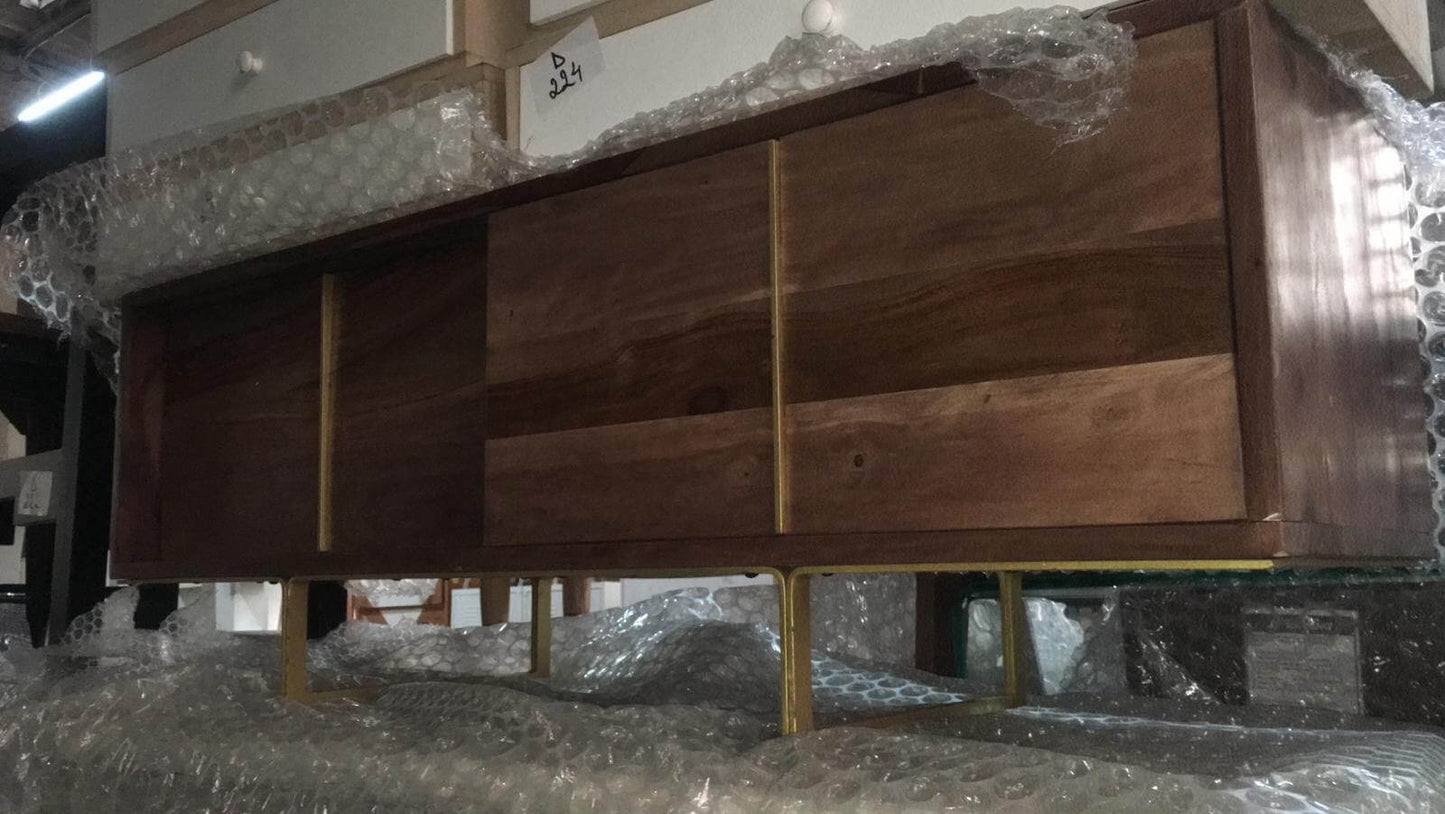 Hove TV Stand, Acacia & Brass, 40x120x35cm