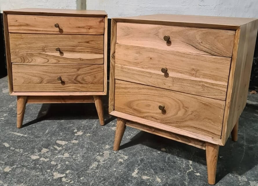 Solid acacia wood. Natural Finish Bedside Cabinets