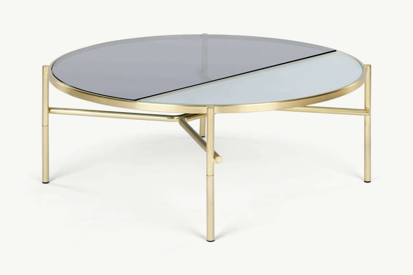 Made.com Stanley Coffee Table, Smoked Rippled Glass and Brass, 90x90x35cm