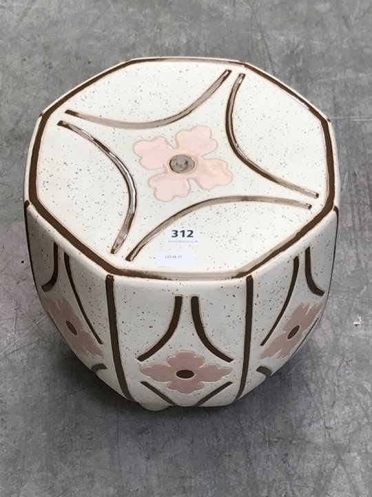 OCTAGON DESIGNED CERAMIC SIDE TABLE IN BROWN AND BEIGE, 0x36.6x36.8cm