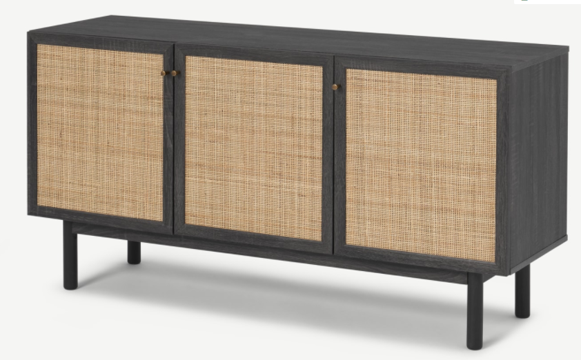 MADE.COM PAVIA NATURAL RATTAN SIDEBOARD WITH BLACK WOOD EFFECT, 41x136x70cm