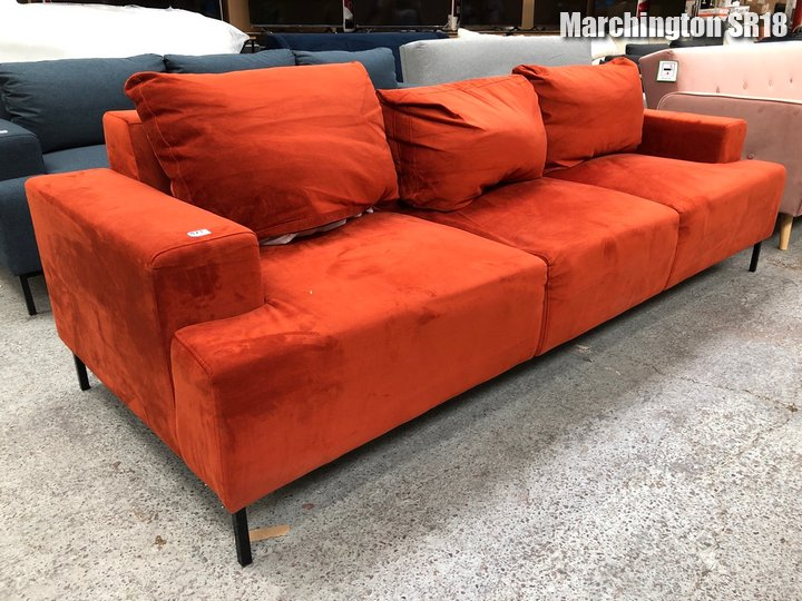 MADE.COM FREDERIK 3 SEATER SOFA IN ORANGE, 91x234x79cm