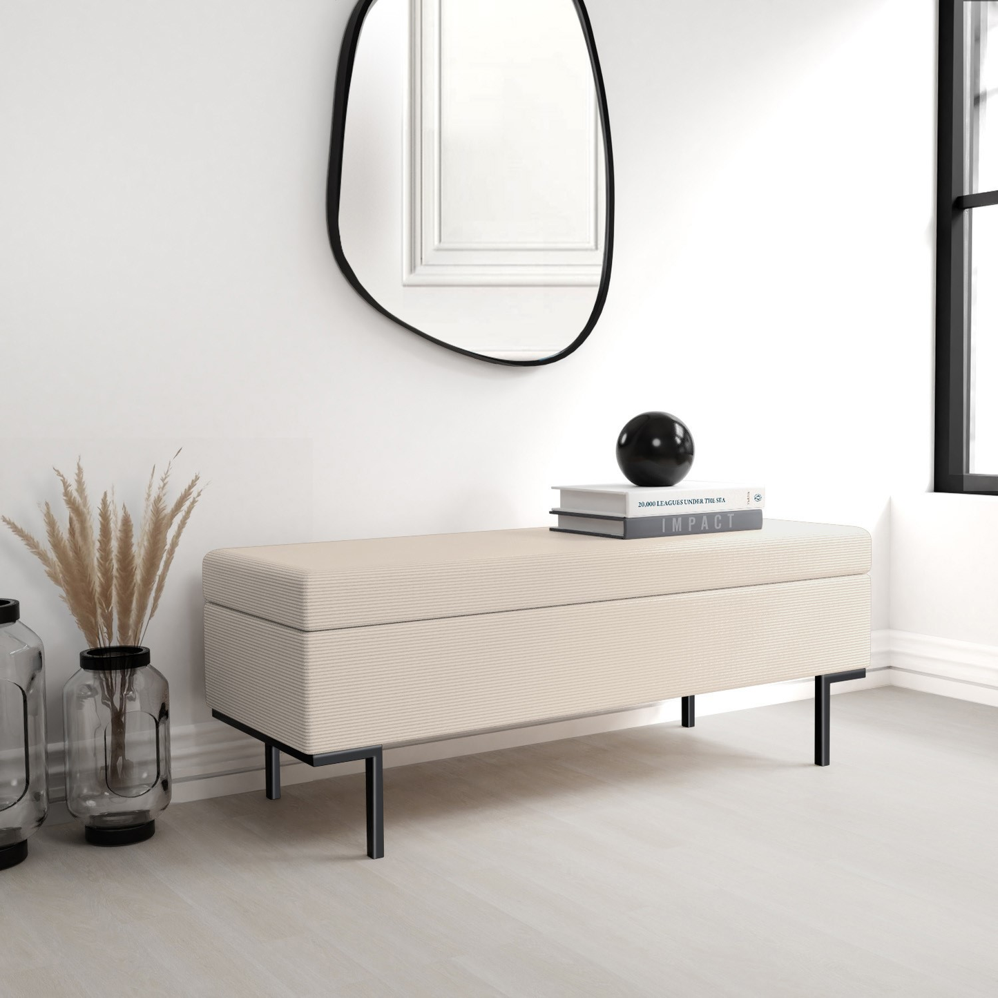 Roman Upholstered Ottoman Storage Bench, 46x130x49cm