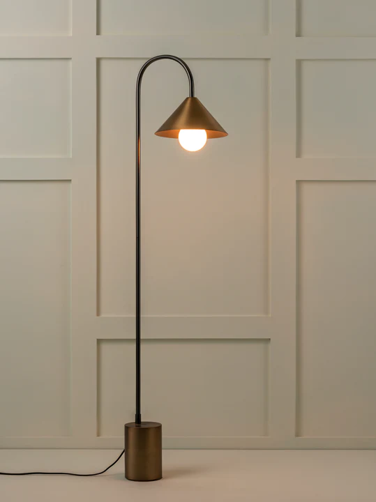 Orta - 1 light antique silver and burnished brass cone floor lamp, 40x146cm