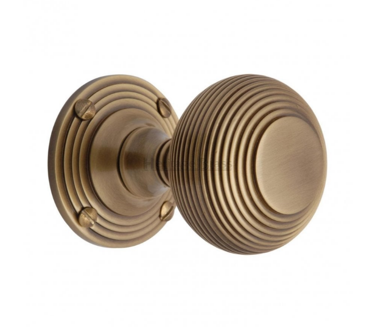 Heritage Brass V971-AT Antique Brass Reeded Mortice Door Knobs