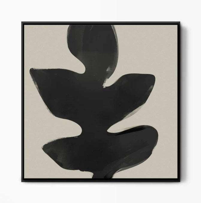 Big Leaf Framed Abstract Canvas Art, Black Frame, 85x85cm