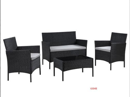 4 PC Black Rattan Garden Furniture set