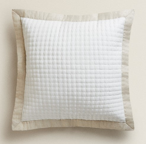 Textured Cushion Cover With Linen Border, Natural 50x50cm