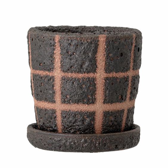 Nami Deco Flowerpot w/Saucer, Black, Terracotta