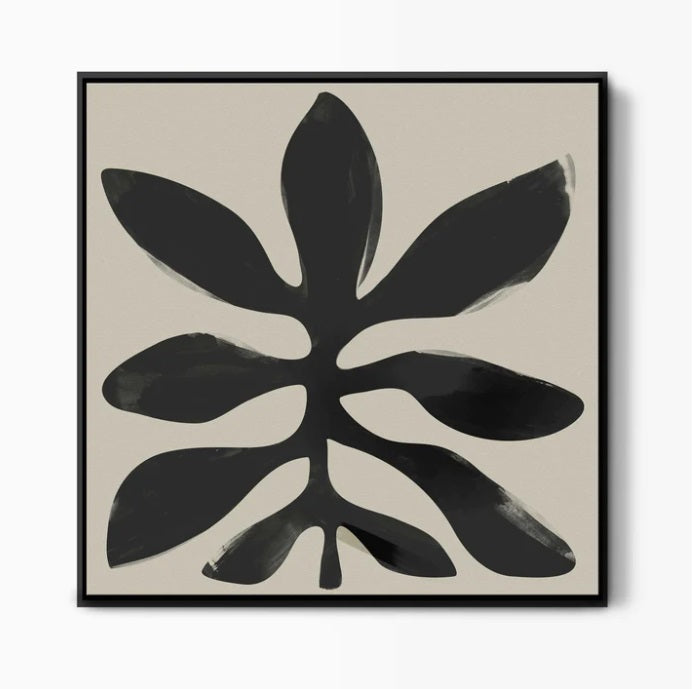 Botanical Leaf Framed Abstract Canvas Art 85x85cm