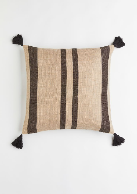 Tasseled Cushion Cover Beige/Striped 50x50