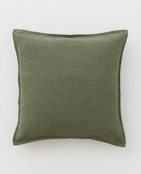 Washed Linen Cushion Cover, Dark Khaki Green 50x50