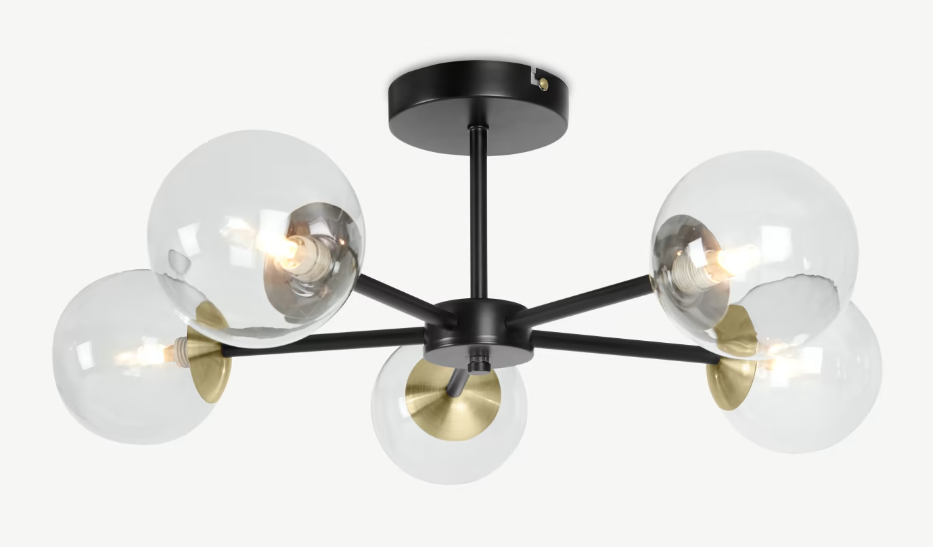 Globe Flush Pendant, Large, Black Antique Brass & Light Smoked Glass