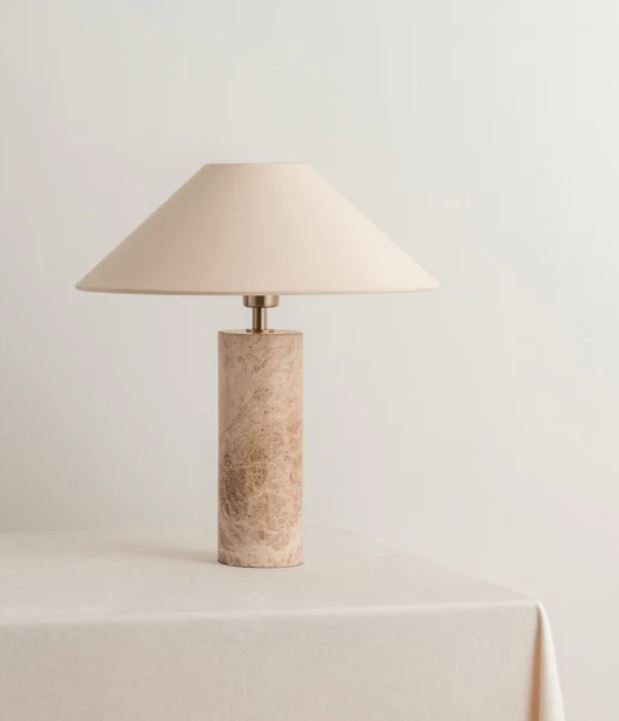 Denari - 1 light small brown marble cylinder table lamp