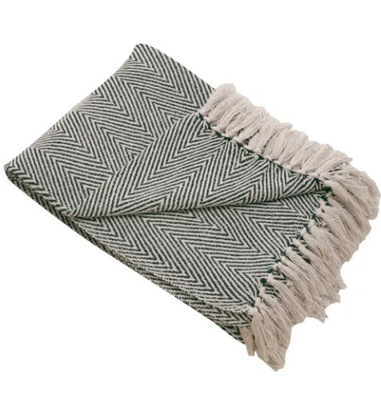 Jenson Herringbone 130cm x 180cm Throw, Bottle Green